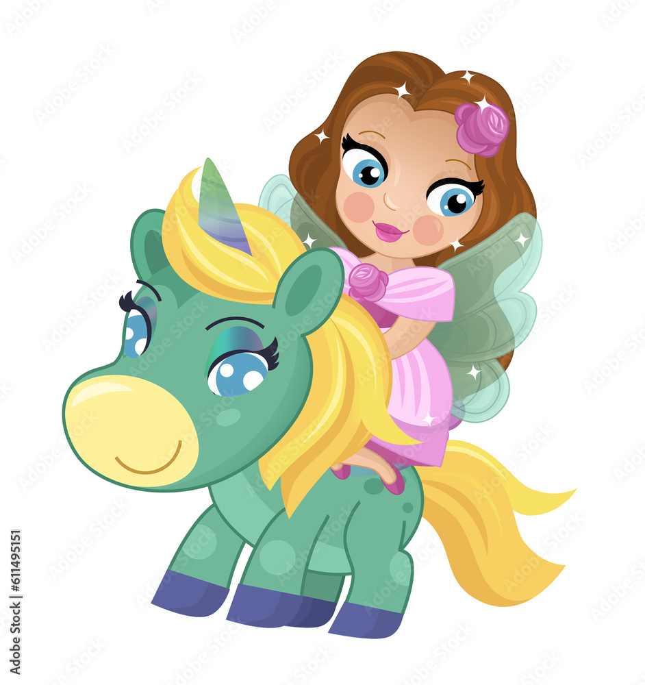 cartoon scene with princess sorceress riding on flying horse pegasus isolated illustration for children cartoon scene with princess sorceress riding on flying horse pegasus isolated illustration for children