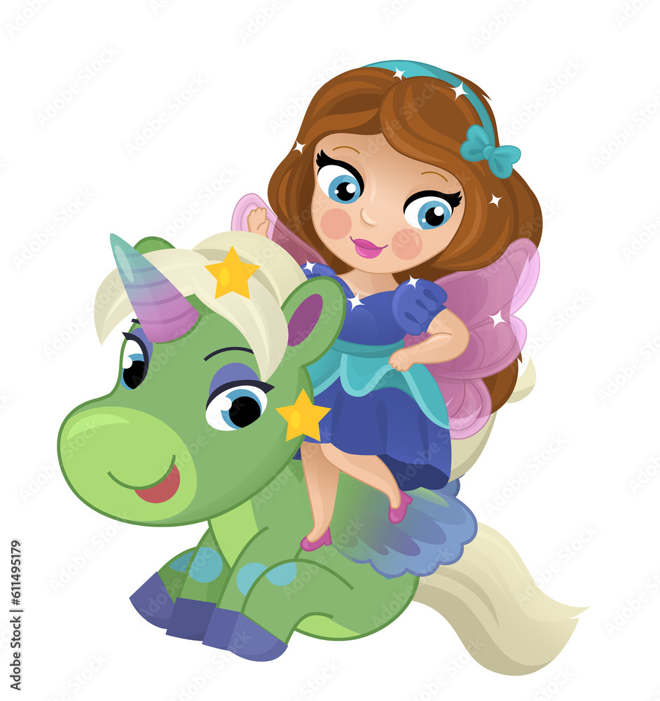 cartoon scene with princess sorceress riding on flying horse pegasus isolated illustration for children cartoon scene with princess sorceress riding on flying horse pegasus isolated illustration for children