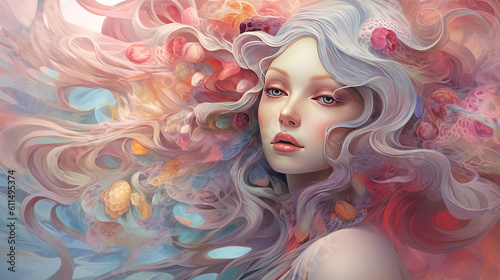 portrait of a woman, psychedelic hair © zufar