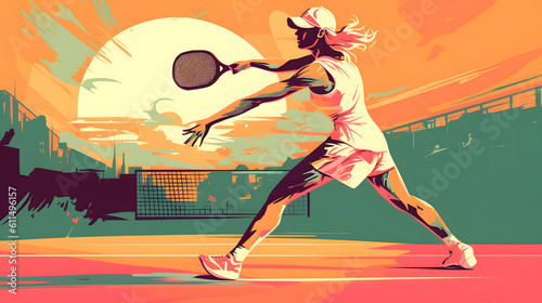 Vibrant and Playful Pickleball Colorful Illustration. Table Tennis. Padel. Sport. Wallpaper banner. Generative AI
