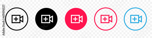 Add new video or upload movie / create media. Camera sign. Upload video on social media. Vector