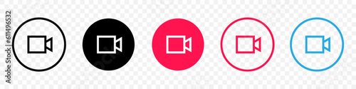 Video button. Show your video or camera sign. Start filming. Turn the camera on button. Vector