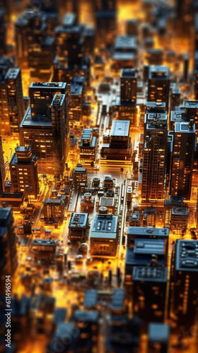 A city with lots of tall buildings in the middle of it. Generative AI. Microchip town landscape on surreal motherboard.