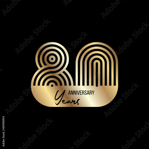 Vector poster celebrating the 80th anniversary. Celebrating 80 years, gold stylish poster on black background. Anniversary card.