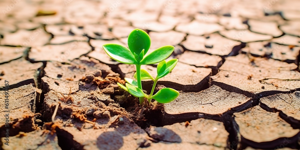 AI Generated. AI Generative. Green plant grow in the dry land. New life born with fight. Motivational photo illistration. Graphic Art AI Generated. AI Generative. Green plant grow in the dry land. New life born with fight. Motivational photo illistration. Graphic Art