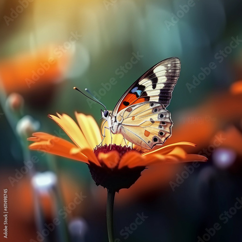 Macro Butterfly on blurry background. Generative AI