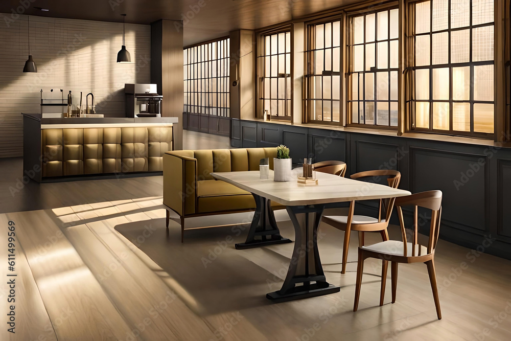 a coffee shop through a composition that showcases a blurred background with a soft focus blur, drawing attention to a stylish brass table