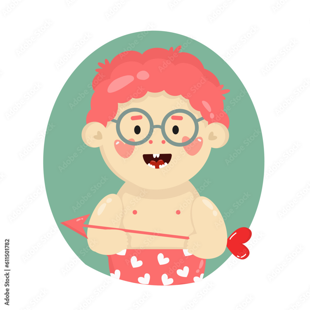 Lovely vector illustration cartoon characters of happy funny little boy, kid. Avatar of romantic little baby with arrow Lovely vector illustration cartoon characters of happy funny little boy, kid. Avatar of romantic little baby with arrow