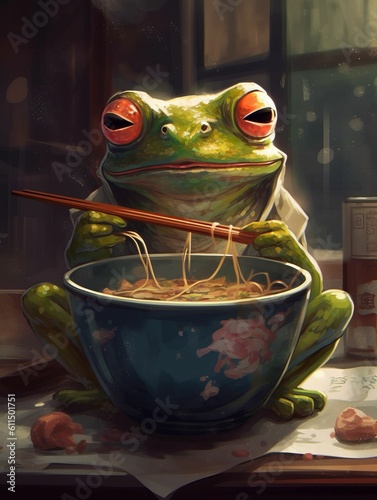 Frog Eating Ramen - Generative AI