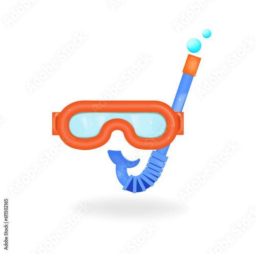 3d Diving mask and snorkel isolated on white background. Trendy and modern vector in 3d style.