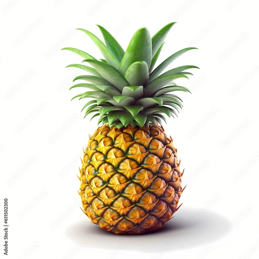 Fototapeta premium Close-up 3d realistic Pineapple, isolated on white background. Generative AI