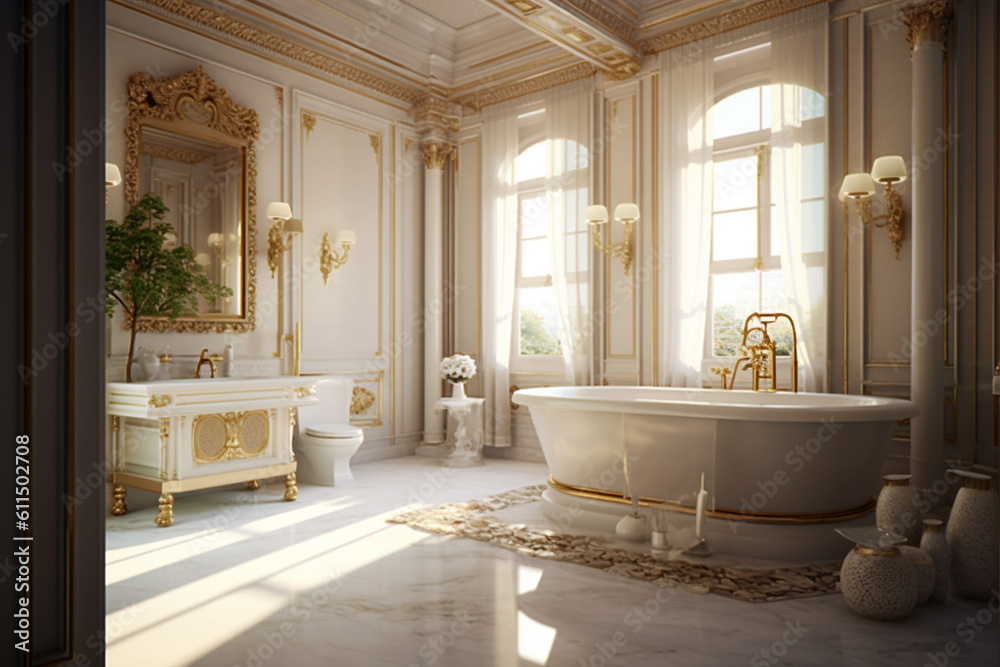 luxury bathroom interior, classic style, gold, white
created using generative AI tools luxury bathroom interior, classic style, gold, white
created using generative AI tools