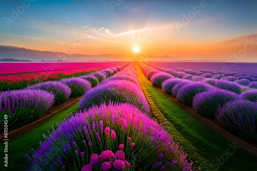 lavender field at sunsetgenerated by AI technology
