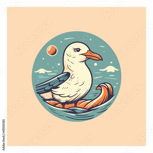 Seagull shaped mascot logo for a seafood company.