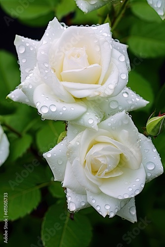 White rose with dew drops. AI generated art illustration.