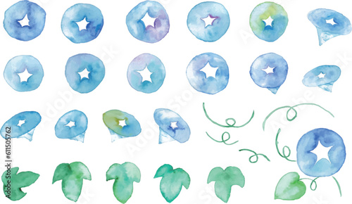 水彩画。水彩タッチのアサガオベクターイラスト。夏の朝顔の背景素材。Watercolor painting. Morning glory vector illustration with watercolor touch. Summer morning glory background material.