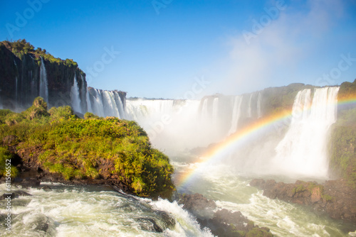 View of the Iguazu Falls  border between Brazil and Argentina. located in the Igua  u National Park  a UNESCO World Heritage Site.