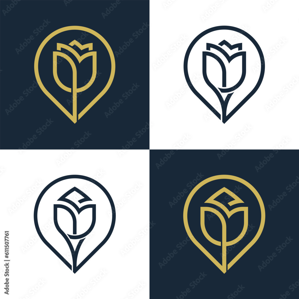 Rose Pin Location Flower Logo Concept icon sign symbol Element Design. Cosmetics, Jewellery, Jewelry, Beauty salon, Boutique, Spa, Tulip Logotype. Vector illustration template Rose Pin Location Flower Logo Concept icon sign symbol Element Design. Cosmetics, Jewellery, Jewelry, Beauty salon, Boutique, Spa, Tulip Logotype. Vector illustration template