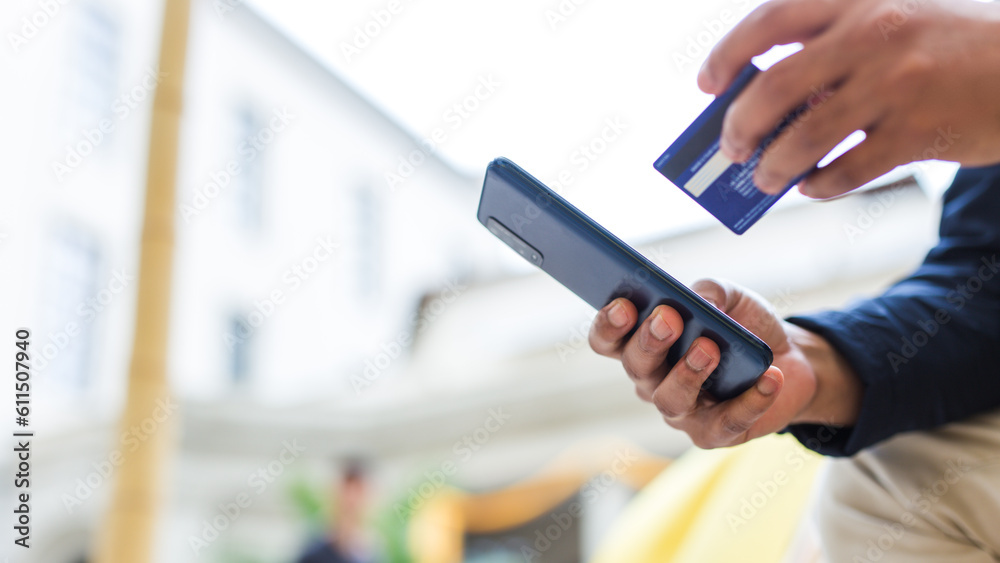 online shopping concept, businessman use smartphones and credit cards to purchase products from online stores and shop on the internet, ecommerce store, online business