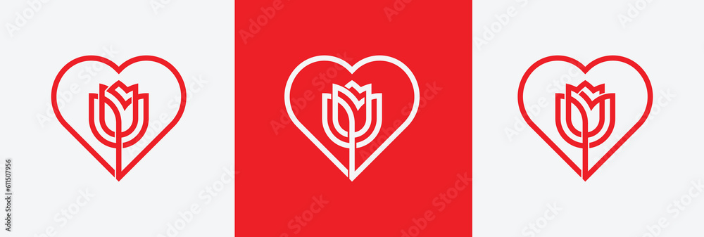 Heart Love Rose Flower Floral Logo Concept icon sign symbol Element Design. Cosmetics, Jewellery, Jewelry, Beauty salon, Boutique, Spa, Tulip Logotype. Vector illustration template Heart Love Rose Flower Floral Logo Concept icon sign symbol Element Design. Cosmetics, Jewellery, Jewelry, Beauty salon, Boutique, Spa, Tulip Logotype. Vector illustration template