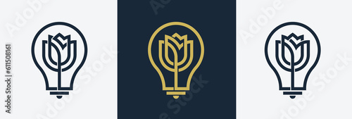 Light Bulb Flower Rose Logo Concept sign symbol icon Element Design. Tulip, Cosmetics, Jewellery, Jewelry, Beauty salon, Boutique, Spa Logotype. Vector illustration template