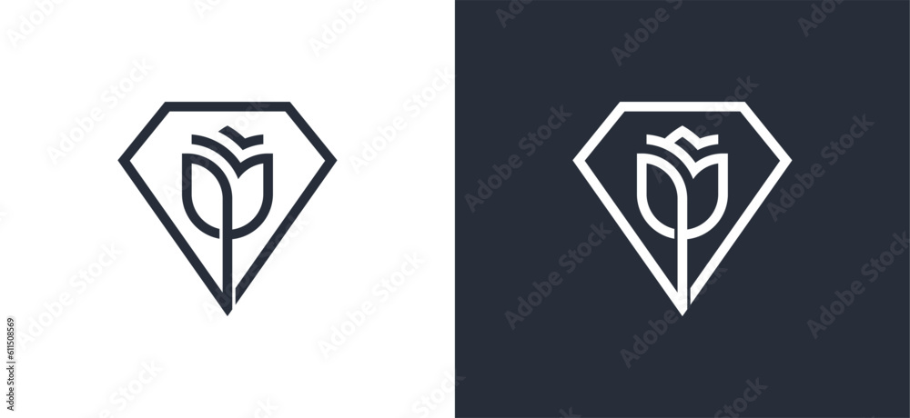 Rose Diamond Flower Logo Concept sign icon symbol Element Design. Tulip, Cosmetics, Jewellery, Jewelry, Beauty, Health Care, Beauty salon, Boutique, Spa Logotype. Vector illustration template Rose Diamond Flower Logo Concept sign icon symbol Element Design. Tulip, Cosmetics, Jewellery, Jewelry, Beauty, Health Care, Beauty salon, Boutique, Spa Logotype. Vector illustration template