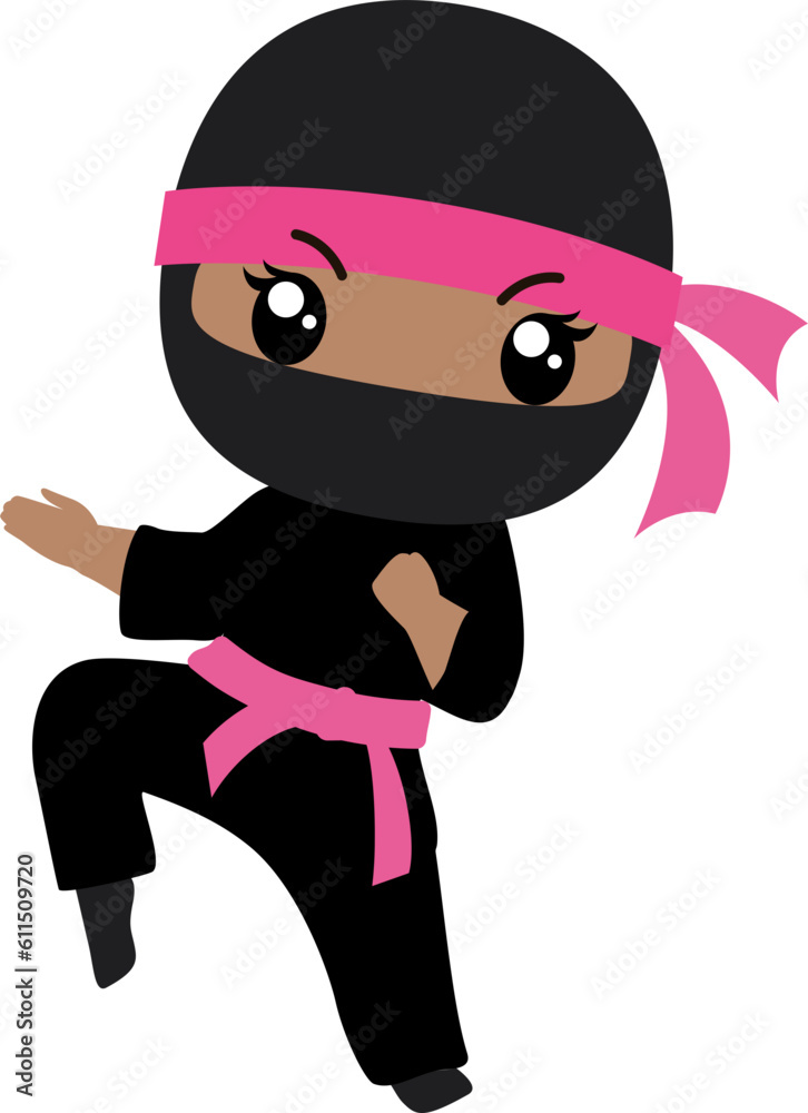 African American Ninja Girl Pink karate chop African American Ninja Girl Pink karate chop