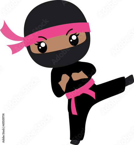 African American Ninja Girl kick