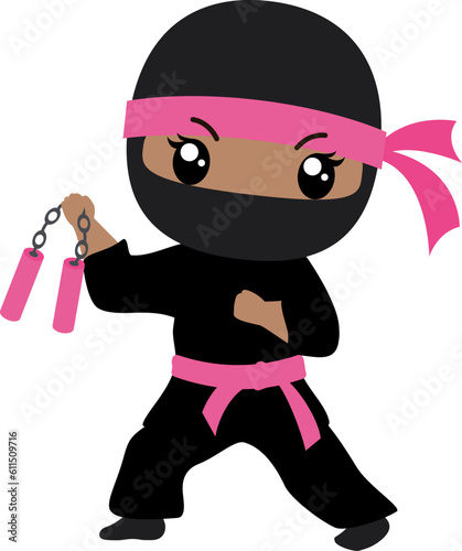 African American Ninja Girl  with nun chuck