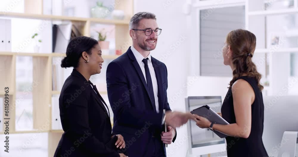 Handshake, hiring or happy businesswoman in a job interview or meeting negotiation at human resources. Recruitment opportunity or hr manager shaking hands with a female candidate for company vacancy