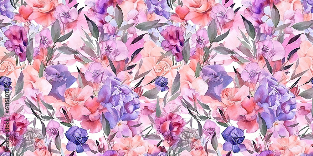 beautiful summer flower tiled background for seamless tiling - Generative AI 
