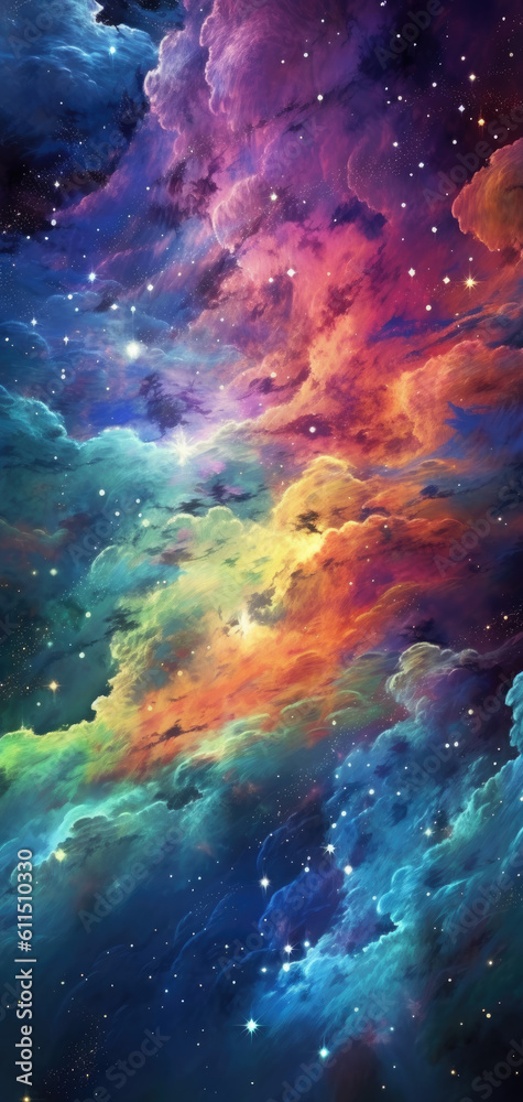 Stellar Spectacle: Colorful Nebula Illustration with Stars and Cosmic Gases