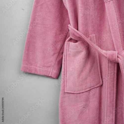 Bathrobe mockup  Empty plush dressing gown with belt mock up  isolated bathroom fashion