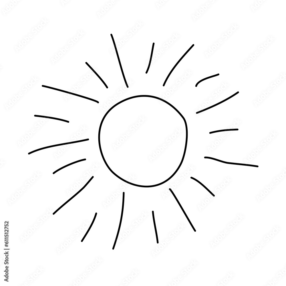 Simple sun icon, doodle style flat vector outline for coloring book