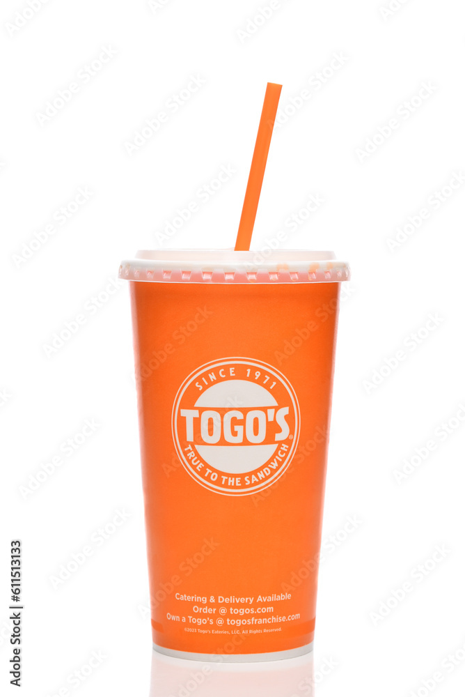 IRVINE, CALIFORNIA 8 JUNE 2023 A Togos Eatery disposable drink cup