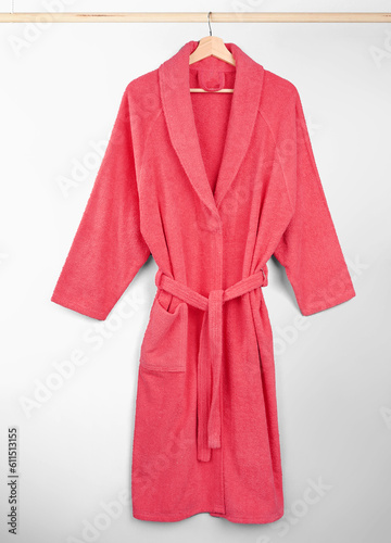 Bathrobe mockup Empty plush dressing gown with belt mock up, isolated bathroom fashion