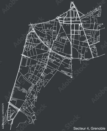 Detailed hand-drawn navigational urban street roads map of the GRENOBLE-4 SECTOR of the French city of GRENOBLE, France with vivid road lines and name tag on solid background