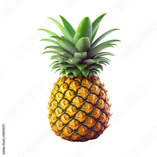 Close-up 3d realistic Pineapple, isolated on transparent background. PNG. Generative AI