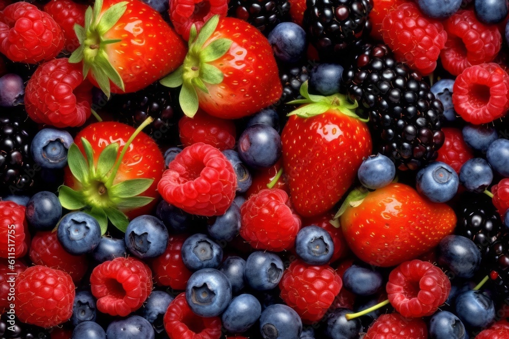 Appetizing tasty berry background. The concept of proper nutrition and vitamins in the crop. AI generated Appetizing tasty berry background. The concept of proper nutrition and vitamins in the crop. AI generated