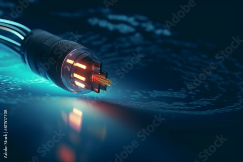 Underwater fiber optic internet connector. AI generated, human enhanced
