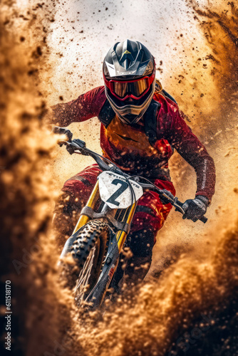 BMX bicyclist, extreme sport, bicycle motocross race. Generative AI © Sunshower Shots