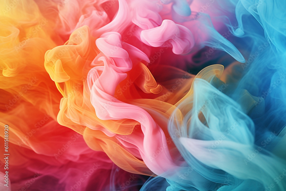 Obraz premium Vivid, colorful swirling smoke background, fun, life, glory. Developed with generative ai