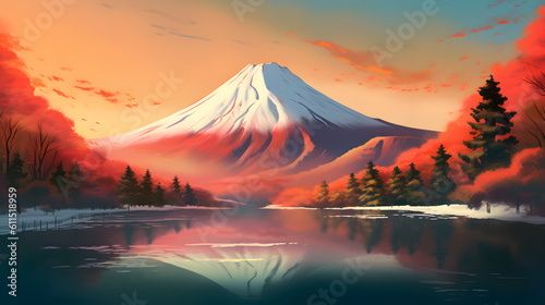 イラスト調の富士山 No.019 | Mount Fuji of Illustration style Generative AI