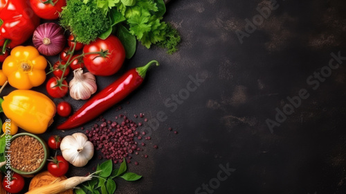 Frame of organic food. Fresh raw vegetables on black background