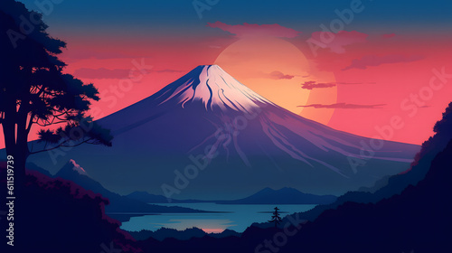 イラスト調の富士山 No.009 | Mount Fuji of Illustration style Generative AI