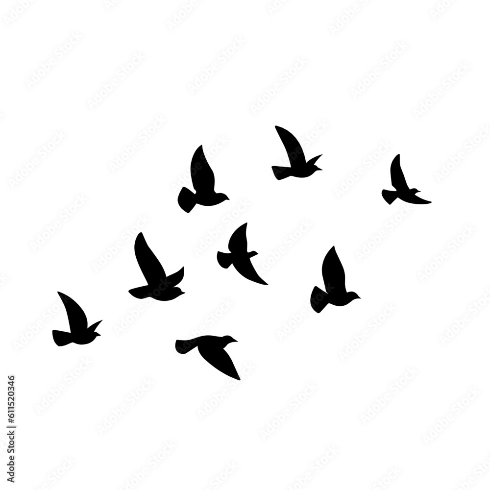 Fototapeta premium Flying bird silhouette. Vector illustration. a flock of flying birds. tattoo design