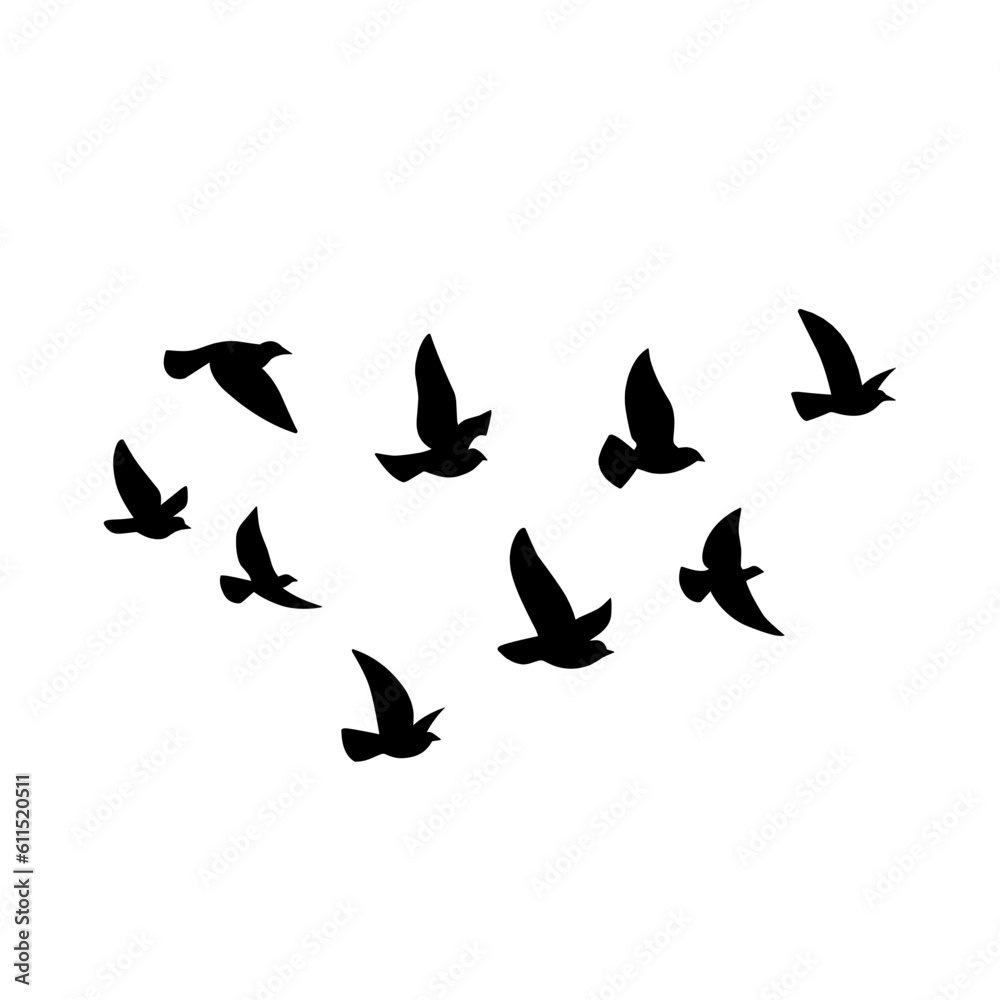 Flying bird silhouette. Vector illustration. a flock of flying birds. tattoo design Flying bird silhouette. Vector illustration. a flock of flying birds. tattoo design