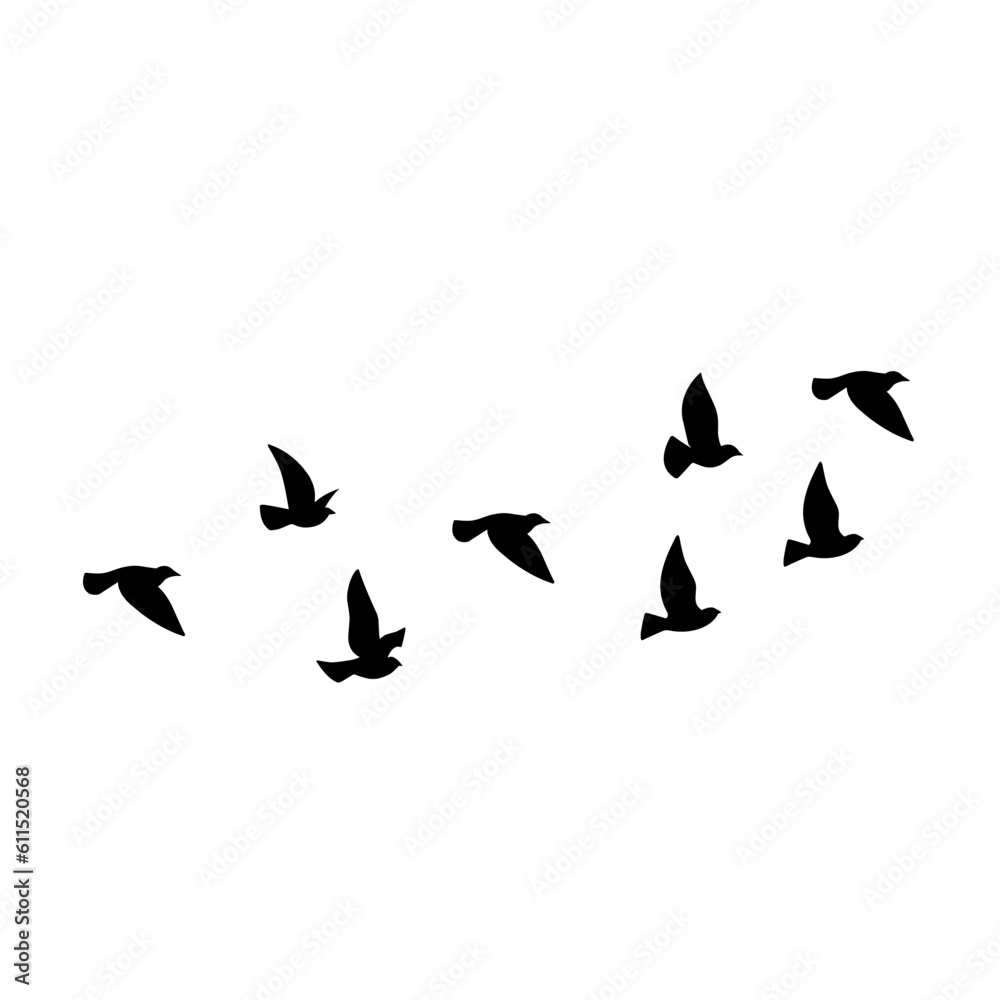 Flying bird silhouette. Vector illustration. a flock of flying birds. tattoo design Flying bird silhouette. Vector illustration. a flock of flying birds. tattoo design