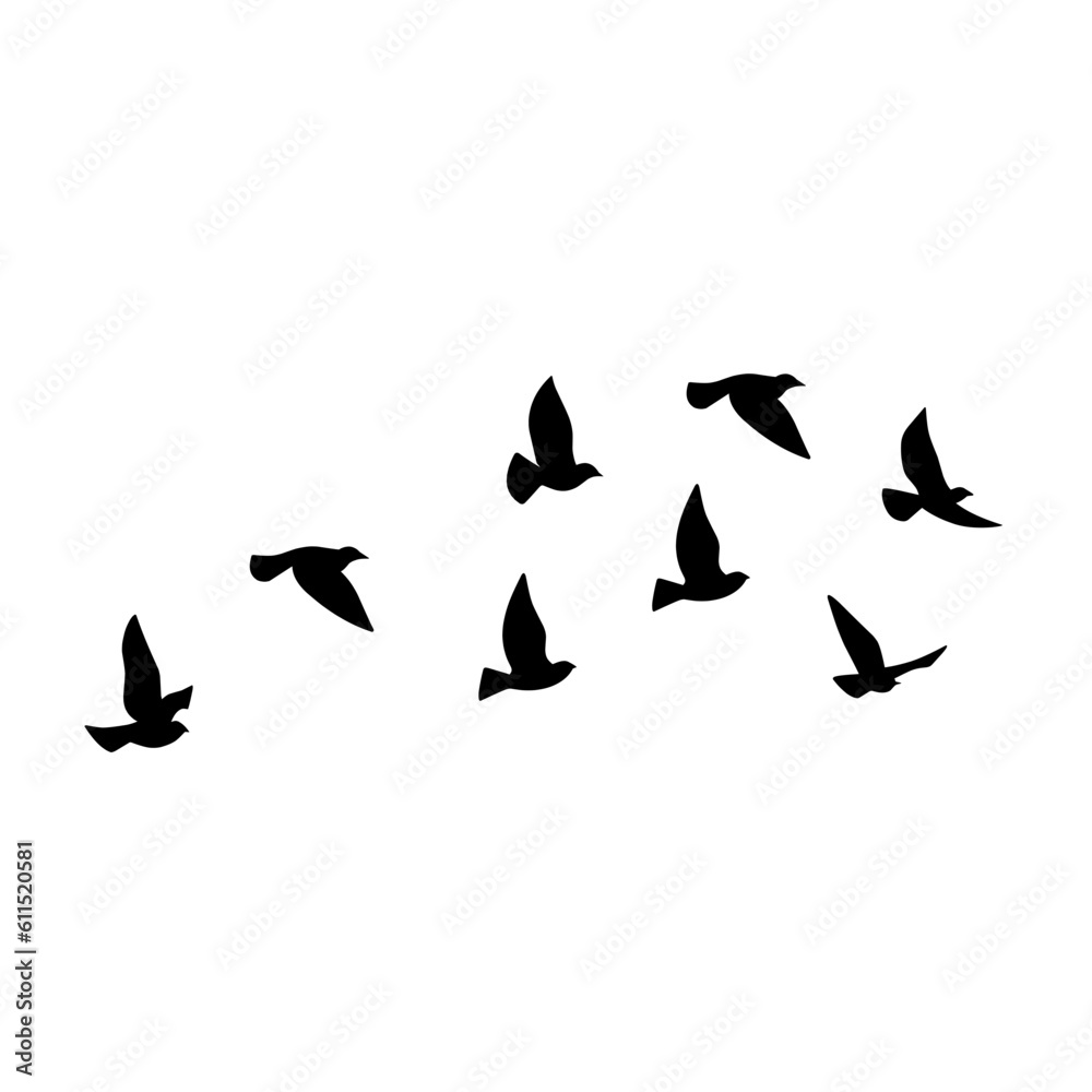 Flying bird silhouette. Vector illustration. a flock of flying birds. tattoo design Flying bird silhouette. Vector illustration. a flock of flying birds. tattoo design