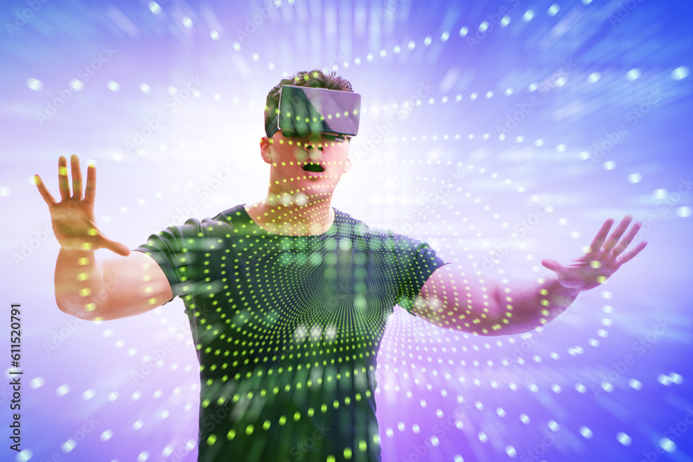 Metaverse concept with man and virtual reality glasses Metaverse concept with man and virtual reality glasses